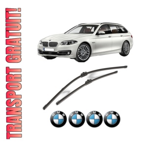 Set stergatoare BMW Seria 5 Touring (F11) din 2009-2017, pentru parbriz auto, 2 bucati, Valeo Silencio, din cauciuc siliconat rezistent, 4 Stickere Auto BMW Seria