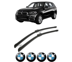 Set stergatoare BMW Seria X5 (F15, F85) din 2013-2018, pentru parbriz auto, 2 bucati, Bosch Aerotwin, din cauciuc siliconat rezistent, 4 Stickere Auto BMW Seria v43049