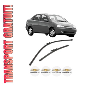 Set stergatoare CHEVROLET AVEO / KALOS Saloon (T200) din 2003-2008, pentru parbriz auto, 2 bucati, Valeo Silencio Xtrm, din cauciuc siliconat rezistent, 4 Stickere Auto CHEVROLET
