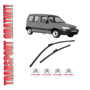 Set stergatoare CITROEN BERLINGO / BERLINGO FIRST MPV (MF_, GJK_, GFK_) din 1996-2011, pentru parbriz auto, 2 bucati, Valeo Silencio Xtrm, din cauciuc siliconat rezistent, 4 Stickere Auto CITROEN