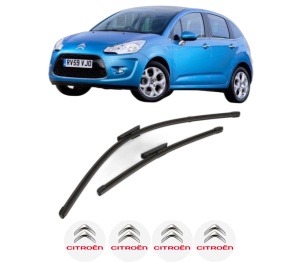 Set stergatoare CITROEN C3 II Hatchback Van (SC_) din 2010-2016, pentru parbriz auto, 2 bucati, Valeo Silencio Xtrm, din cauciuc siliconat rezistent, 4 Stickere Auto CITROEN v38064
