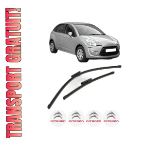 Set stergatoare CITROEN C3 II (SC_) din 2009-2016, pentru parbriz auto, 2 bucati, Valeo Silencio Xtrm, din cauciuc siliconat rezistent, 4 Stickere Auto CITROEN