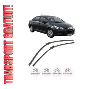 Set stergatoare CITROEN C4 I Saloon din 2006-2011, pentru parbriz auto, 2 bucati, Valeo Silencio Xtrm, din cauciuc siliconat rezistent, 4 Stickere Auto CITROEN