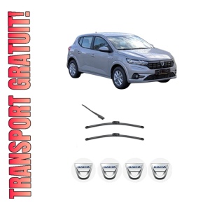 Set stergatoare DACIA SANDERO III din 2021-2022, pentru parbriz auto, 2 bucati, Valeo Silencio, din cauciuc siliconat rezistent, 4 Stickere Auto DACIA