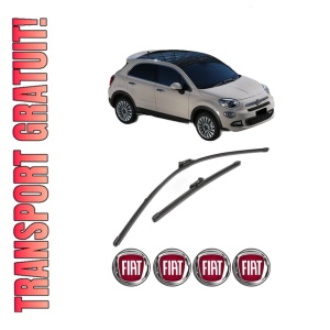 Set stergatoare FIAT 500X (334_) din 2014-2022, pentru parbriz auto, 2 bucati, Valeo Silencio Xtrm, din cauciuc siliconat rezistent, 4 Stickere Auto FIAT - Img 1
