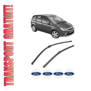 Set stergatoare FORD C-MAX (DM2) din 2007-2010, pentru parbriz auto, 2 bucati, Valeo Silencio Xtrm, din cauciuc siliconat rezistent, 4 Stickere Auto FORD