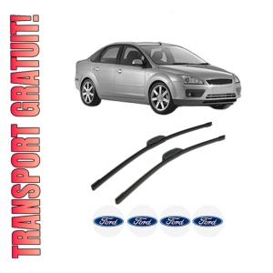 Set stergatoare FORD FOCUS II Saloon (DB_, FCH, DH) din 2005-2012, pentru parbriz auto, 2 bucati, Bosch Aerotwin Retrofit, din cauciuc siliconat rezistent, 4 Stickere Auto FORD