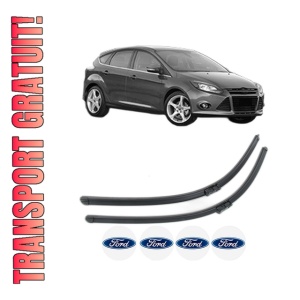 Set stergatoare FORD FOCUS III din 2010-2020, pentru parbriz auto, 2 bucati, Bosch Aerotwin, din cauciuc siliconat rezistent, 4 Stickere Auto FORD