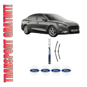Set stergatoare FORD FOCUS IV Saloon (HM) din 2018-2024, pentru parbriz auto, 2 bucati, Valeo Silencio, din cauciuc siliconat rezistent, 4 Stickere Auto FORD