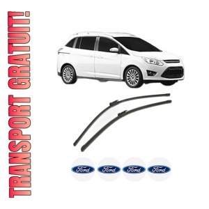 Set stergatoare FORD GRAND C-MAX Van din 2010-2019, pentru parbriz auto, 2 bucati, Bosch Aerotwin, din cauciuc siliconat rezistent, 4 Stickere Auto FORD