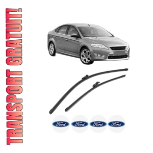 Set stergatoare FORD MONDEO IV Saloon (BA7) din 2007-2015, pentru parbriz auto, 2 bucati, Valeo Silencio Xtrm, din cauciuc siliconat rezistent, 4 Stickere Auto FORD - Img 1