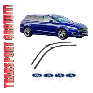 Set stergatoare FORD MONDEO V Turnier (CF) din 2014-2019, pentru parbriz auto, 2 bucati, Valeo Silencio Xtrm, din cauciuc siliconat rezistent, 4 Stickere Auto FORD