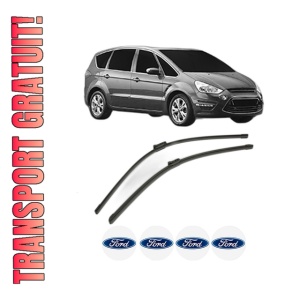 Set stergatoare FORD S-MAX VAN (WA6) din 2007-2014, pentru parbriz auto, 2 bucati, Bosch Aerotwin, din cauciuc siliconat rezistent, 4 Stickere Auto FORD