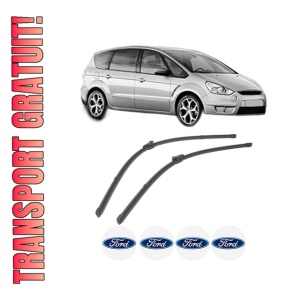 Set stergatoare FORD S-MAX (WA6) din 2006-2014, pentru parbriz auto, 2 bucati, Valeo Silencio Xtrm, din cauciuc siliconat rezistent, 4 Stickere Auto FORD