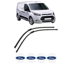 Set stergatoare FORD TRANSIT CONNECT V408 Box Body/MPV din 2013-2021, pentru parbriz auto, 2 bucati, Valeo Silencio, din cauciuc siliconat rezistent, 4 Stickere Auto FORD v35724