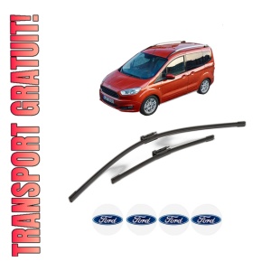 Set stergatoare FORD TRANSIT COURIER B460 MPV din 2014-2023, pentru parbriz auto, 2 bucati, Bosch Aerotwin, din cauciuc siliconat rezistent, 4 Stickere Auto FORD - Img 1