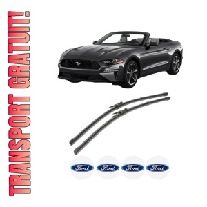 Set stergatoare FORD USA MUSTANG Convertible din 2005-2024, pentru parbriz auto, 2 bucati, Valeo Silencio Xtrm, din cauciuc siliconat rezistent, 4 Stickere Auto FORD USA