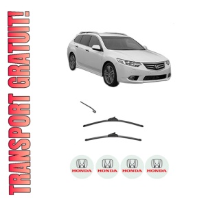 Set stergatoare HONDA ACCORD VII Tourer (CM, CN) din 2003-2008, pentru parbriz auto, 2 bucati, Valeo Silencio, din cauciuc siliconat rezistent, 4 Stickere Auto HONDA