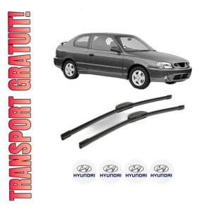 Set stergatoare HYUNDAI ACCENT II (LC) din 1999-2002, pentru parbriz auto, 2 bucati, Bosch Aerotwin Retrofit, din cauciuc siliconat rezistent, 4 Stickere Auto HYUNDAI - Img 1