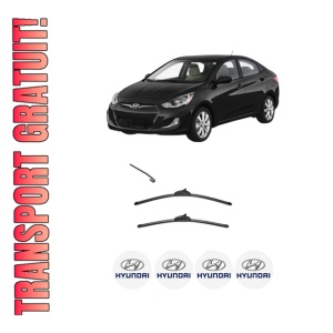 Set stergatoare HYUNDAI ACCENT IV (RB) din 2010-2018, pentru parbriz auto, 2 bucati, Valeo Silencio, din cauciuc siliconat rezistent, 4 Stickere Auto HYUNDAI