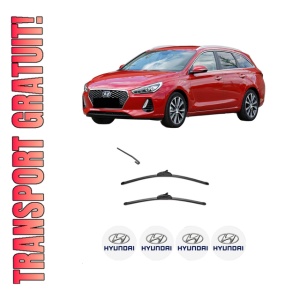 Set stergatoare HYUNDAI i30 Estate (PDE) din 2017-2020, pentru parbriz auto, 2 bucati, Valeo Silencio, din cauciuc siliconat rezistent, 4 Stickere Auto HYUNDAI
