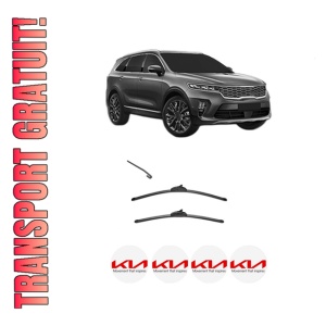 Set stergatoare KIA SORENTO IV (MQ4, MQ4A) din 2020-2022, pentru parbriz auto, 2 bucati, Valeo Silencio, din cauciuc siliconat rezistent, 4 Stickere Auto KIA