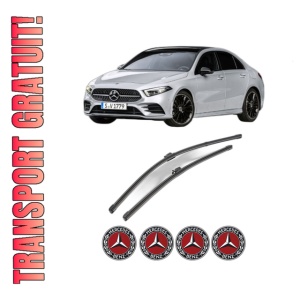 Set stergatoare MERCEDES-BENZ A-CLASS Saloon (V177) din 2018-2022, pentru parbriz auto, 2 bucati, Valeo Silencio, din cauciuc siliconat rezistent, 4 Stickere Auto MERCEDES-BENZ