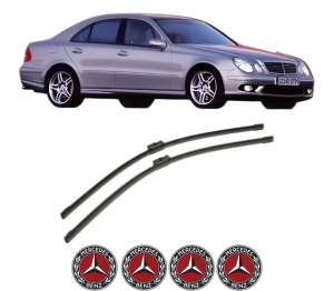 Set stergatoare MERCEDES-BENZ E-CLASS (W211) din 2002-2008, pentru parbriz auto, 2 bucati, Bosch Aerotwin, din cauciuc siliconat rezistent, 4 Stickere Auto MERCEDES-BENZ v43409