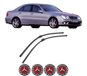 Set stergatoare MERCEDES-BENZ E-CLASS (W211) din 2002-2008, pentru parbriz auto, 2 bucati, Valeo Silencio Xtrm, din cauciuc siliconat rezistent, 4 Stickere Auto MERCEDES-BENZ v40464