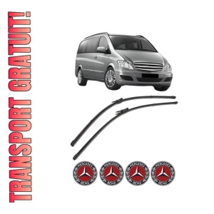 Set stergatoare MERCEDES-BENZ VIANO (W639) din 2003-2014, pentru parbriz auto, 2 bucati, Valeo Silencio Xtrm, din cauciuc siliconat rezistent, 4 Stickere Auto MERCEDES-BENZ