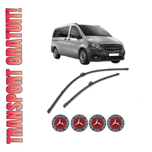 Set stergatoare MERCEDES-BENZ VITO Tourer (W447) din 2014-2021, pentru parbriz auto, 2 bucati, Valeo Silencio Xtrm, din cauciuc siliconat rezistent, 4 Stickere Auto MERCEDES-BENZ
