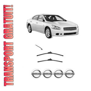 Set stergatoare NISSAN MAXIMA VII (A35) din 2008, pentru parbriz auto, 2 bucati, Valeo Silencio, din cauciuc siliconat rezistent, 4 Stickere Auto NISSAN