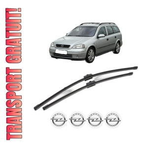 Set stergatoare OPEL ASTRA H Estate Van (L70) din 2004-2014, pentru parbriz auto, 2 bucati, Valeo Silencio Xtrm, din cauciuc siliconat rezistent, 4 Stickere Auto OPEL