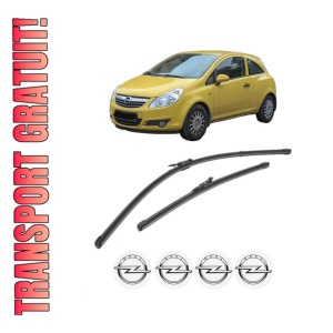 Set stergatoare OPEL CORSA D Hatchback Van (S07) din 2006-2014, pentru parbriz auto, 2 bucati, Valeo Silencio Xtrm, din cauciuc siliconat rezistent, 4 Stickere Auto OPEL