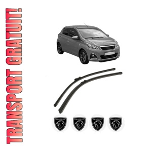 Set stergatoare PEUGEOT 108 din 2014-2018, pentru parbriz auto, 2 bucati, Bosch Aerotwin, din cauciuc siliconat rezistent, 4 Stickere Auto PEUGEOT