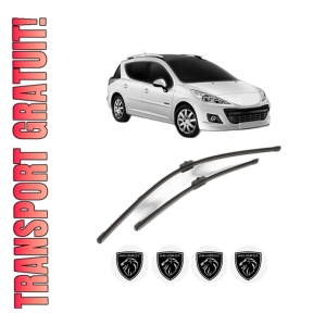 Set stergatoare PEUGEOT 207 SW Estate Van (WK_) din 2007-2012, pentru parbriz auto, 2 bucati, Valeo Silencio Xtrm, din cauciuc siliconat rezistent, 4 Stickere Auto PEUGEOT
