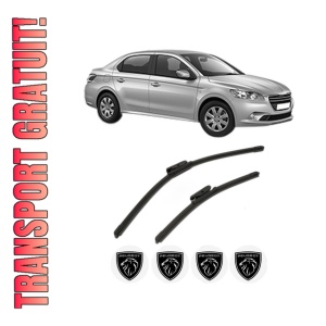 Set stergatoare PEUGEOT 301 din 2012-2018, pentru parbriz auto, 2 bucati, Bosch Aerotwin, din cauciuc siliconat rezistent, 4 Stickere Auto PEUGEOT