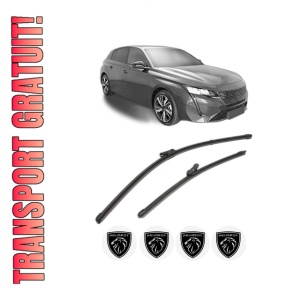 Set stergatoare PEUGEOT 308 III (FB_, FH_, FP_, F3_, FM_) din 2021-2025, pentru parbriz auto, 2 bucati, Valeo Silencio Xtrm, din cauciuc siliconat rezistent, 4 Stickere Auto PEUGEOT