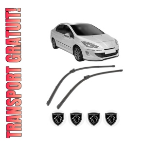 Set stergatoare PEUGEOT 408 din 2010-2016, pentru parbriz auto, 2 bucati, Valeo Silencio Xtrm, din cauciuc siliconat rezistent, 4 Stickere Auto PEUGEOT