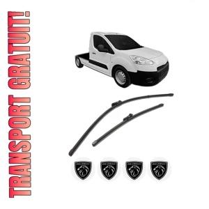 Set stergatoare PEUGEOT PARTNER Platform/Chassis din 2009-2015, pentru parbriz auto, 2 bucati, Valeo Silencio Xtrm, din cauciuc siliconat rezistent, 4 Stickere Auto PEUGEOT