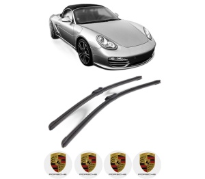 Set stergatoare PORSCHE BOXSTER Spyder (981) din 2015-2016, pentru parbriz auto, 2 bucati, Bosch Aerotwin, din cauciuc siliconat rezistent, 4 Stickere Auto PORSCHE v52659