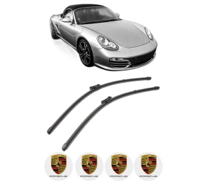 Set stergatoare PORSCHE BOXSTER Spyder (981) din 2015-2016, pentru parbriz auto, 2 bucati, Valeo Silencio, din cauciuc siliconat rezistent, 4 Stickere Auto PORSCHE v36744