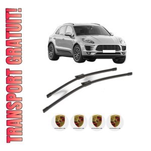 Set stergatoare PORSCHE MACAN (95B) din 2014-2021, pentru parbriz auto, 2 bucati, Bosch Aerotwin, din cauciuc siliconat rezistent, 4 Stickere Auto PORSCHE
