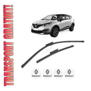 Set stergatoare RENAULT CAPTUR I (J5_, H5_) din 2013-2018, pentru parbriz auto, 2 bucati, Valeo Silencio Xtrm, din cauciuc siliconat rezistent, 4 Stickere Auto RENAULT