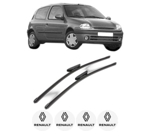 Set stergatoare RENAULT CLIO II (BB_, CB_) din 1998-2016, pentru parbriz auto, 2 bucati, Valeo Silencio Xtrm, din cauciuc siliconat rezistent, 4 Stickere Auto RENAULT v38844