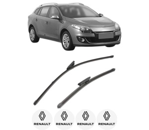 Set stergatoare RENAULT MEGANE III Combi Van (KZ0/1) din 2009-2015, pentru parbriz auto, 2 bucati, Valeo Silencio Xtrm, din cauciuc siliconat rezistent, 4 Stickere Auto RENAULT v39804