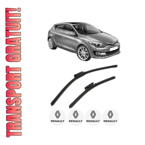Set stergatoare RENAULT MEGANE III Hatchback (BZ0/1_, B3_) din 2008-2017, pentru parbriz auto, 2 bucati, Bosch Aerotwin, din cauciuc siliconat rezistent, 4 Stickere Auto RENAULT