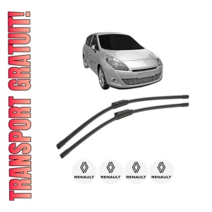 Set stergatoare RENAULT SCENIC III VAN (JZ0/1_) din 2009-2013, pentru parbriz auto, 2 bucati, Bosch Aerotwin, din cauciuc siliconat rezistent, 4 Stickere Auto RENAULT