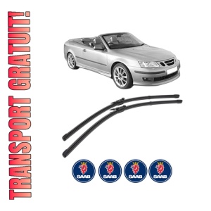Set stergatoare SAAB 9-3 Convertible (YS3F) din 2003-2015, pentru parbriz auto, 2 bucati, Valeo Silencio Xtrm, din cauciuc siliconat rezistent, 4 Stickere Auto SAAB