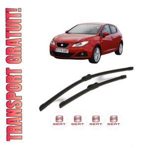Set stergatoare SEAT IBIZA IV Hatchback Van (6J1) din 2008-2015, pentru parbriz auto, 2 bucati, Bosch Aerotwin, din cauciuc siliconat rezistent, 4 Stickere Auto SEAT